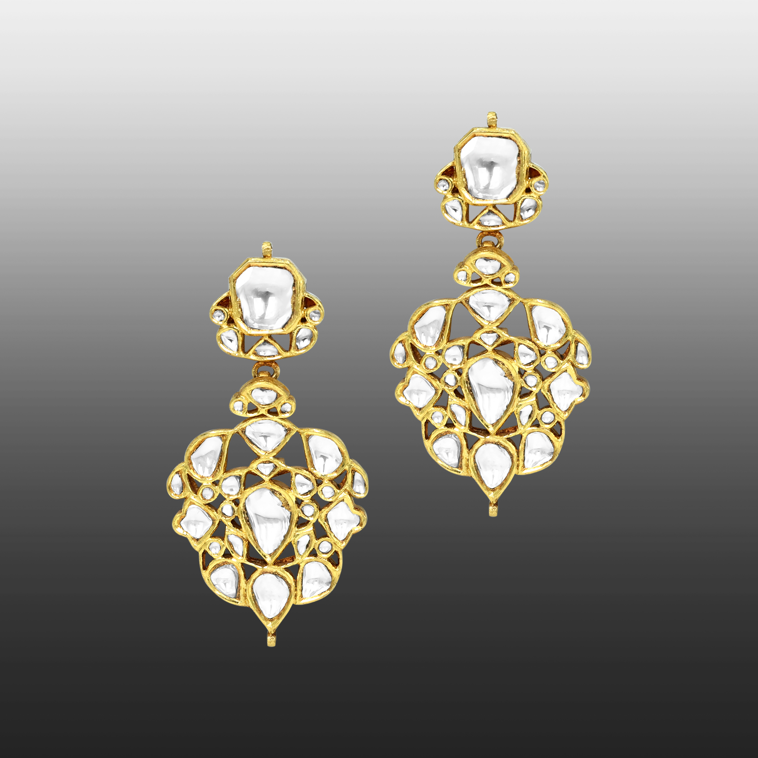 Ivory Polki Danglers with Geometric Petal Design